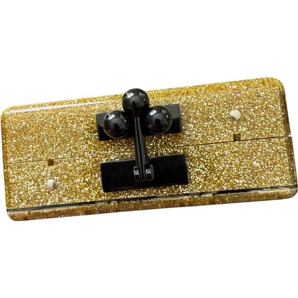 Edie Parker Gold/Black Chevron Acrylic Box Clutch/Bag - Picture 7 of 14